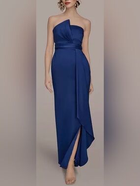 NEW Donna Karan New York Asymmetric Twist Strapless Sapphire Blue Gown Sz 6